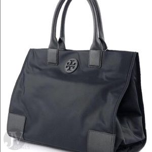Tory Burch Ella Black Nylon Leather Tote